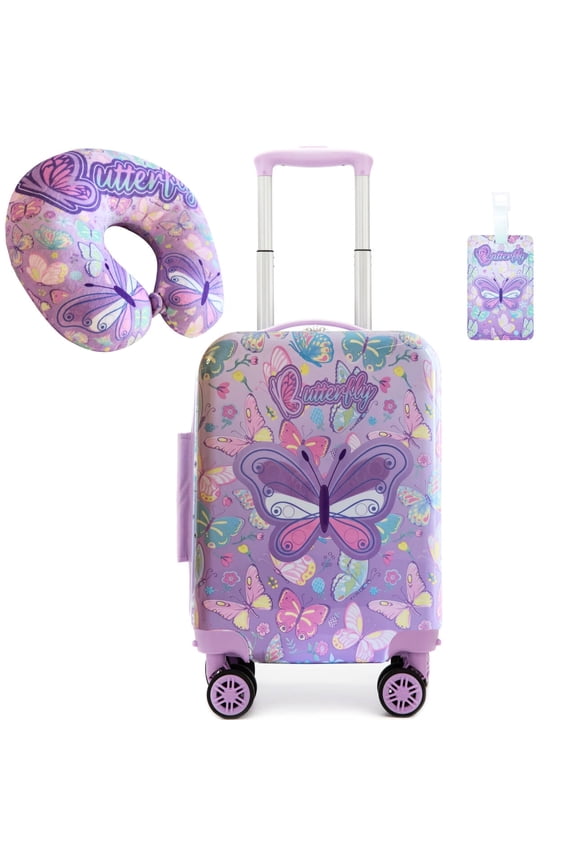 Kids Carry on Luggage Sets for Girls Cute Small Rolling Suitcases with Wheels Hard Shell Suitcase with Travel Pillow 16 inch