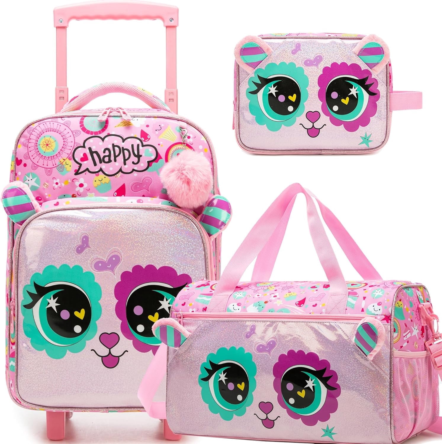 Kids Carry on Luggage Sets for Girls Suitcases with Wheels Pink Suitcase with Duffle Bag Lunch Box Airline Approved