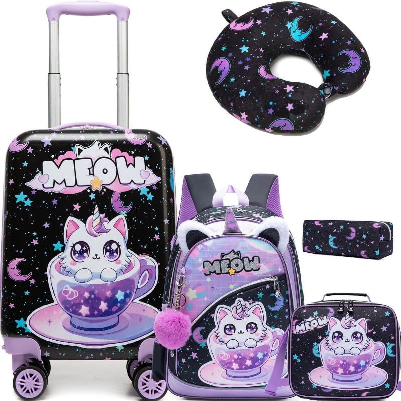 Kids Carry on Luggage Sets for Girls Suitcases with Wheels Travel Pillow Airline Approved 16 Inch