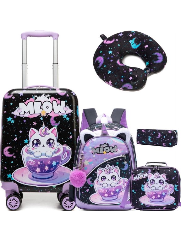 Kids Carry on Luggage Sets for Girls Suitcases with Wheels Travel Pillow Airline Approved 16 Inch