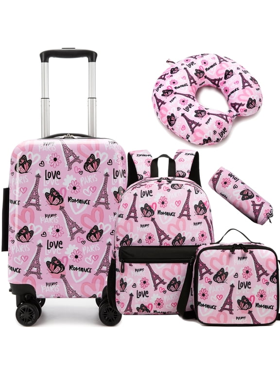 Kids Carry on Luggage Sets for Girls Suitcases with Wheels Hardshell with Travel Neck Pillow School Backpack Airline Approved 16 Inch