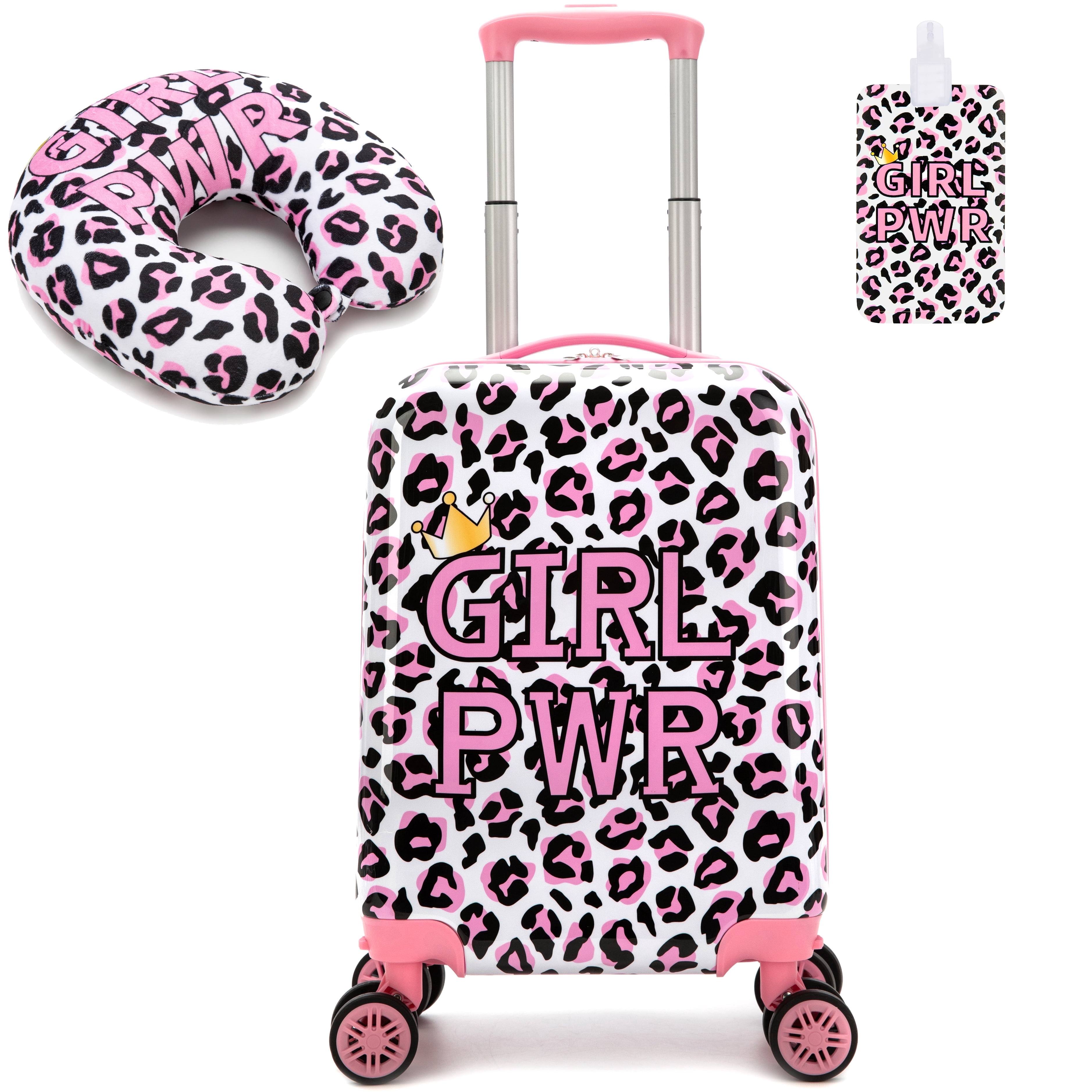 Kids Carry on Luggage Sets with Travel Pillow for Girls Suitcases with Wheels Hardshell Pink Suitcase Airline Approved 16 Inch