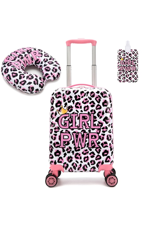 Kids Carry on Luggage Sets with Travel Pillow for Girls Suitcases with Wheels Hardshell Pink Suitcase Airline Approved 16 Inch