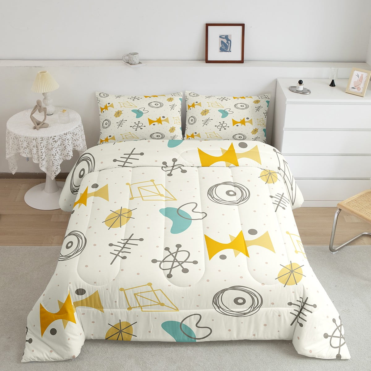 Kids Cartoon Atomic Bedding Twin Modern Mid Century Comforter Set, Retro Fifties Bedding