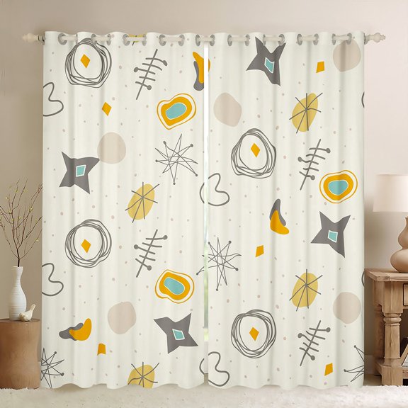 Cartoon Atomic Blackout Curtains Modern Mid Century Curtains, Retro Fifties Curtains & Drapes Hippie Abstract Black Out Curtains Geometric Polka Dots Window Curtains Teal Orange Room Decorative