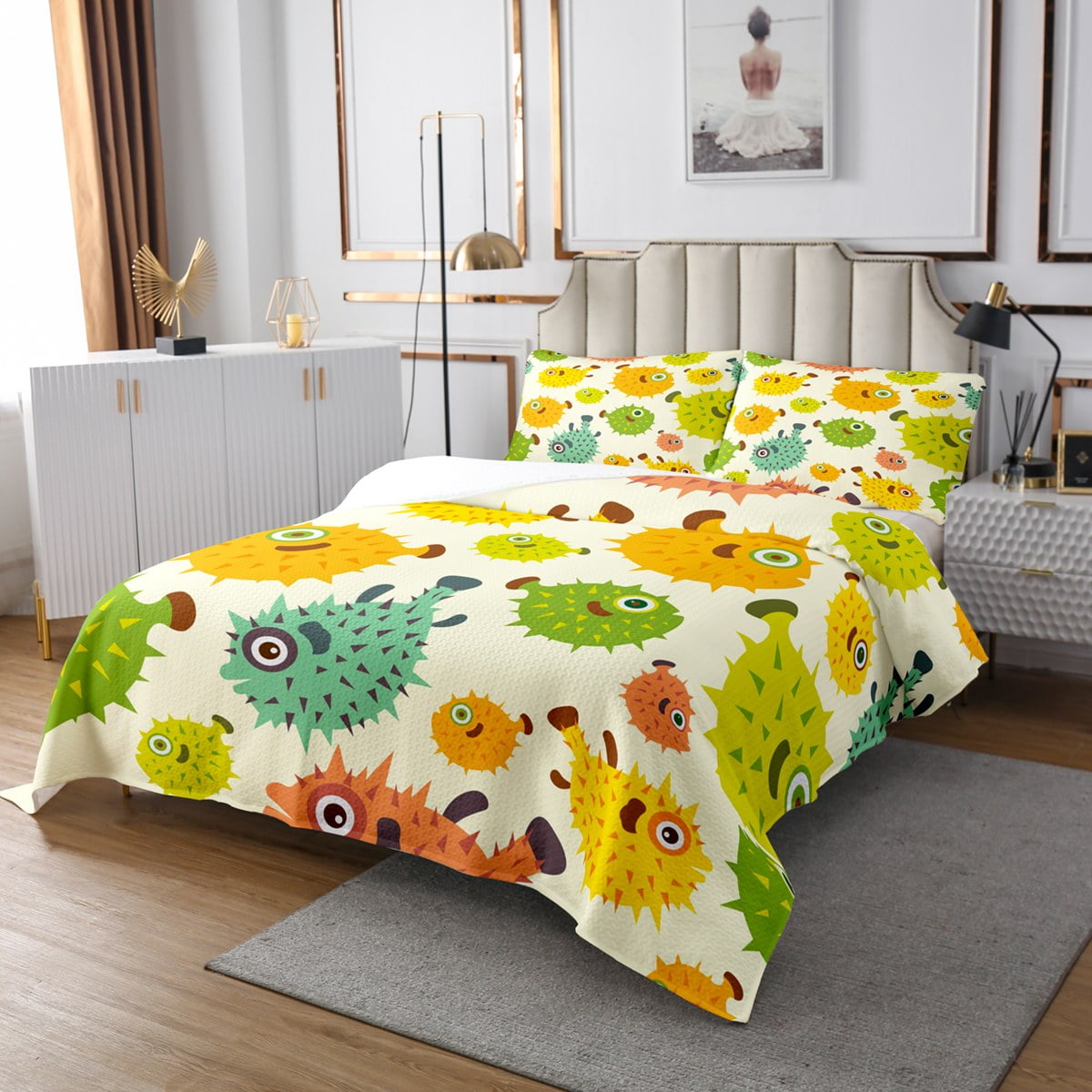 Fish Bedspread Kids Ocean Animals Quilted Coverlet for Boys Teens Go Fishing  Coverlet Set Breathable Farmhouse Theme Wood Grian Brown Quilted Queen Size  : : Home