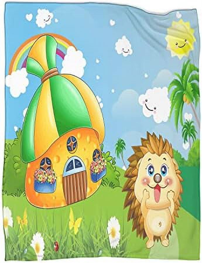 Kids Cartoon Blankets Cute and Funny Hedgehogs in The Grass hut Bedroom