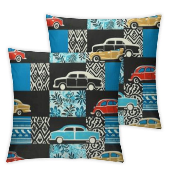 Kids Cartoon Car Throw Pillow CoversSoft Taxi Patten Pillow Cases Cushion Covers for Boys Wheel Strip Lines Decorative Throw Pillowcases Fire Truck Blue Black Cushion Cases