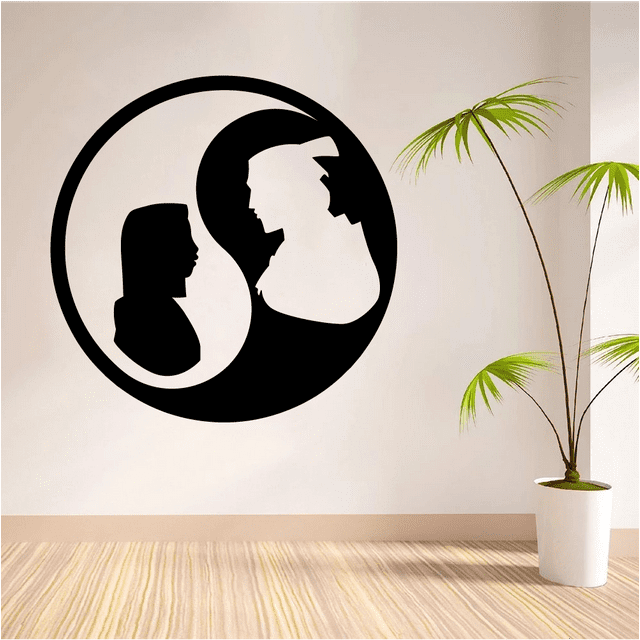 Kids Cartoon Character Mulan And Li Shang Yin Yang Cute Silhouette Wall Sticker Design For Kids Boys Girls Room Bedroom Fun Wall Home Decal Design Sticker Wall Art Vinyl Decoration Size (40x40 inch)