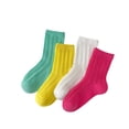 thumbnail image 1 of Kids Cartoon Floor Socks, 4-Pair Thin Breathable Summer Autumn Crew Socks with Ribbed Cuffs, Mid-Calf Solid Cotton Mesh Knit Casual Kids Socks, 1 of 2