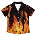 thumbnail image 1 of Kids Cartoon Graphic Print Short Sleeve Button Down Camp Collar Shirt, Lightweight Casual Loose Summer Top for Boys Girls Daily Outdoor Wear(Black,9-10 Years), 1 of 4