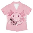 thumbnail image 1 of Kids Cartoon Graphic Print Short Sleeve Button Down Camp Collar Shirt, Lightweight Casual Loose Summer Top for Boys Girls Daily Outdoor Wear(Pink,7-8 Years), 1 of 4