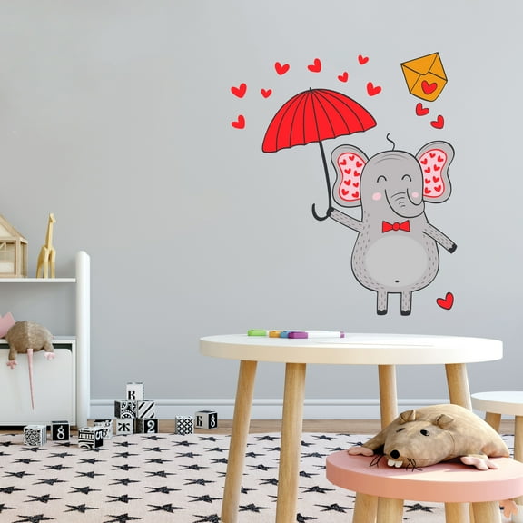 Kids Cartoon Happy Elephant Wall Sticker-Home Art Interior Decoration Any Room Nursery Mural Waterproof Vinyl Decal- Size :18" x 20"