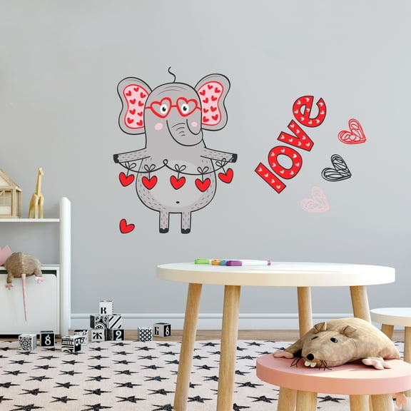Kids Cartoon Love Happy Elephant Wall Sticker-Home Art Interior Decoration Any Room Nursery Mural Waterproof Vinyl Decal- Size : 20" x 14"