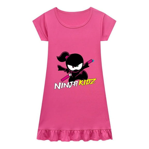 Kids Cartoon Ninja Kidz Nightgown for Girls – Soft Pajama Dress – Comfortable Sleepwear with Ruffle Hem