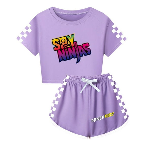 Kids Cartoon Outfit for Girls – Ninja Kidz Inspired Top and Shorts – Summer Clothing Set