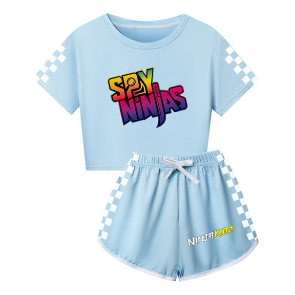 Kids Cartoon Outfit for Girls – Ninja Kidz Inspired Top and Shorts – Summer Clothing Set