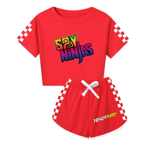 Kids Cartoon Outfit for Girls – Ninja Kidz Inspired Top and Shorts – Summer Clothing Set