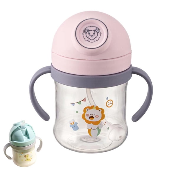 Kids Cartoon Plastic Straw Sippy Cup with Handles Leak Proof Toddler Water Bottle with Anti Choking Straw and Weighted Ball, Easy Grip Cup for Home Travel and School Use