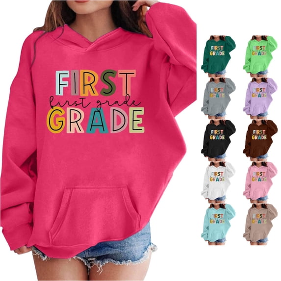 Kids Cartoon Print Hoodie Long Sleeve Pocket Fleece Pullover For Boys Girls
