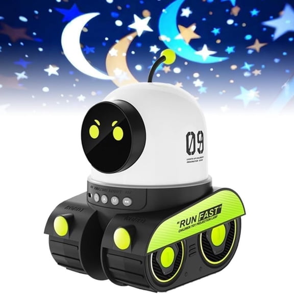 Kids Cartoon Projector Lamp, Rechargeable Cartoon Robot Car Projection Night Light for Kids Room, 12 Slides+360° Rotation Silent Universe Starry Sky Lamp with Music for Christmas Birthdays Gifts