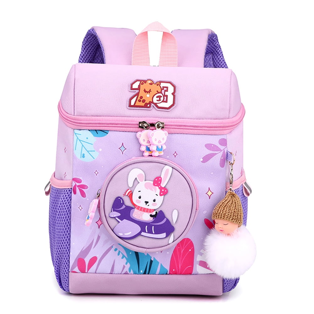 Kids Cartoon Rabbit Backpack With Plush Keychain For Girls Boys ...