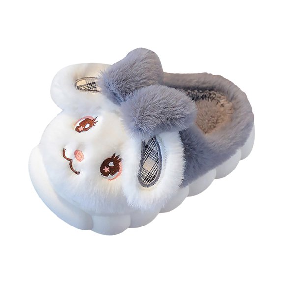 Kids Cartoon Rabbit Fuzzy Slippers for Girls Boys Comfortable Platform Memory Foam Slippers Fleece Lined Non Slip Slide Home Shoes Gray Size 12.5 Little Child