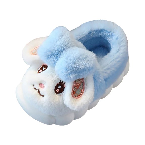 Kids Cartoon Rabbit Fuzzy Slippers for Girls Boys Comfortable Platform Memory Foam Slippers Fleece Lined Non Slip Home Shoes Blue Size 6 Toddler