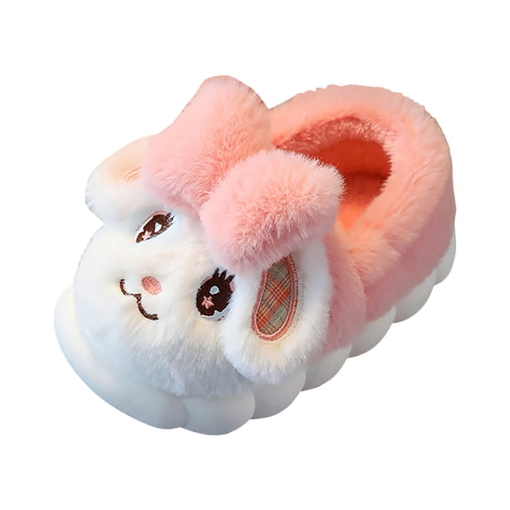 Kids Cartoon Rabbit Fuzzy Slippers for Girls Boys Comfortable Platform Memory Foam Slippers Fleece Lined Non Slip Home Shoes Pink Size 7 Toddler