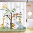 thumbnail image 1 of Kids Cartoon Safari Animals Shower Curtain Lion Elephant Giraffe Forest Animal Decorative Bath Curtain 72 x 72 Inch Polyester Fabric Waterproof Bathroom Curtain with 12 Hooks, 1 of 6