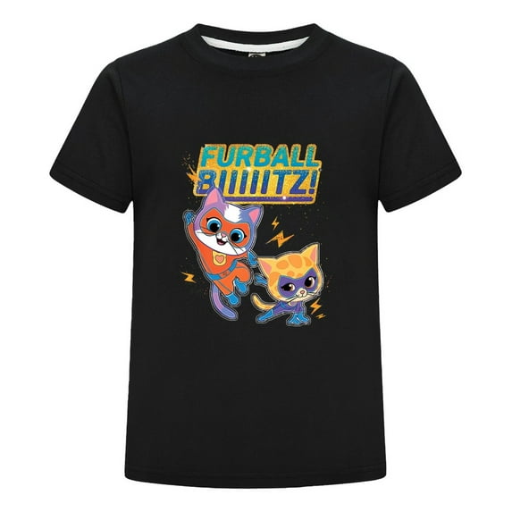 Kids Cartoon T-Shirt Featuring Super Kitties – Boys Girls Colorful Tee – Summer Short Sleeve Top – Cute Character Shirt – Fun Birthday Gift