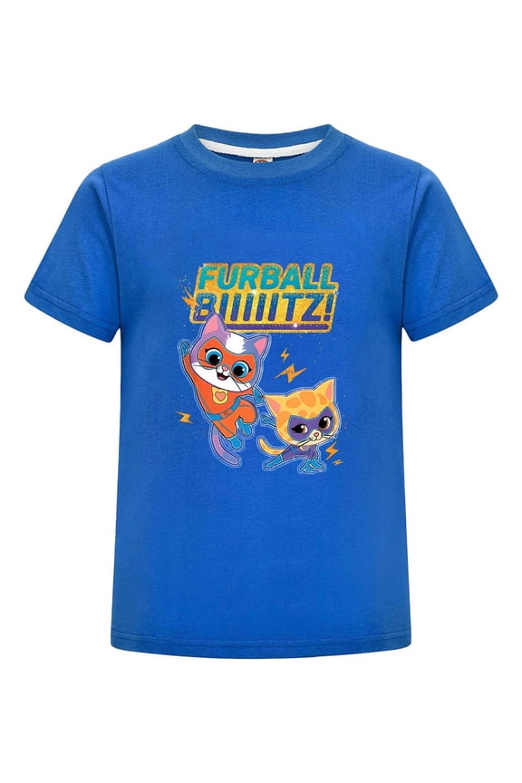 Kids Cartoon T-Shirt Featuring Super Kitties – Boys Girls Colorful Tee – Summer Short Sleeve Top – Cute Character Shirt – Fun Birthday Gift