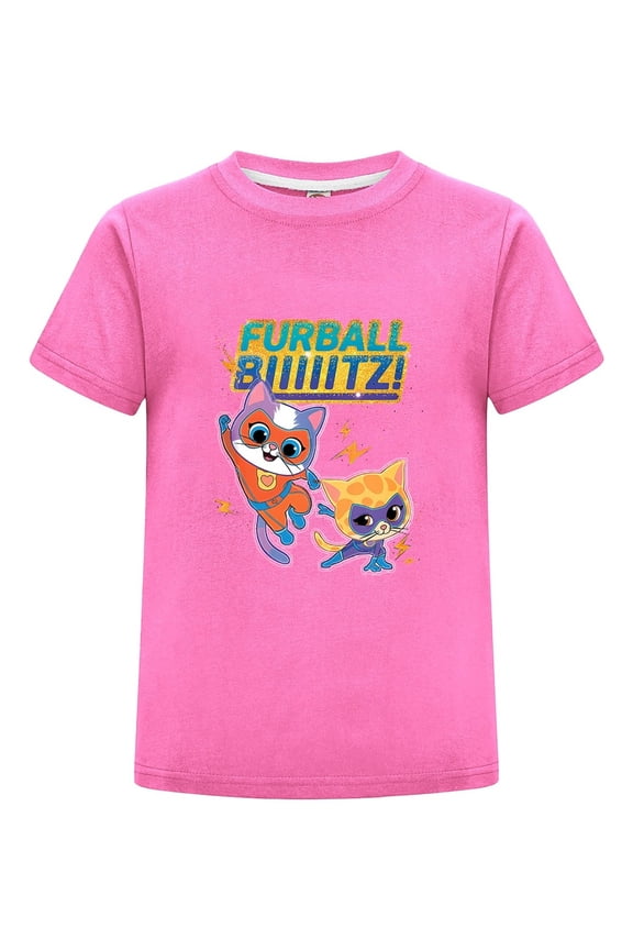 Kids Cartoon T-Shirt Featuring Super Kitties – Boys Girls Colorful Tee – Summer Short Sleeve Top – Cute Character Shirt – Fun Birthday Gift