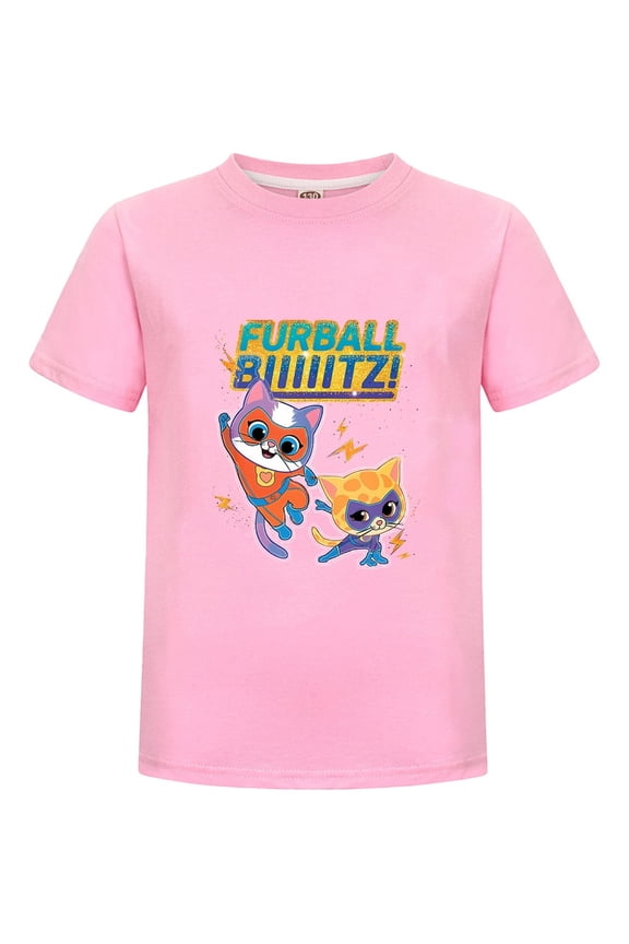 Kids Cartoon T-Shirt Featuring Super Kitties – Boys Girls Colorful Tee – Summer Short Sleeve Top – Cute Character Shirt – Fun Birthday Gift