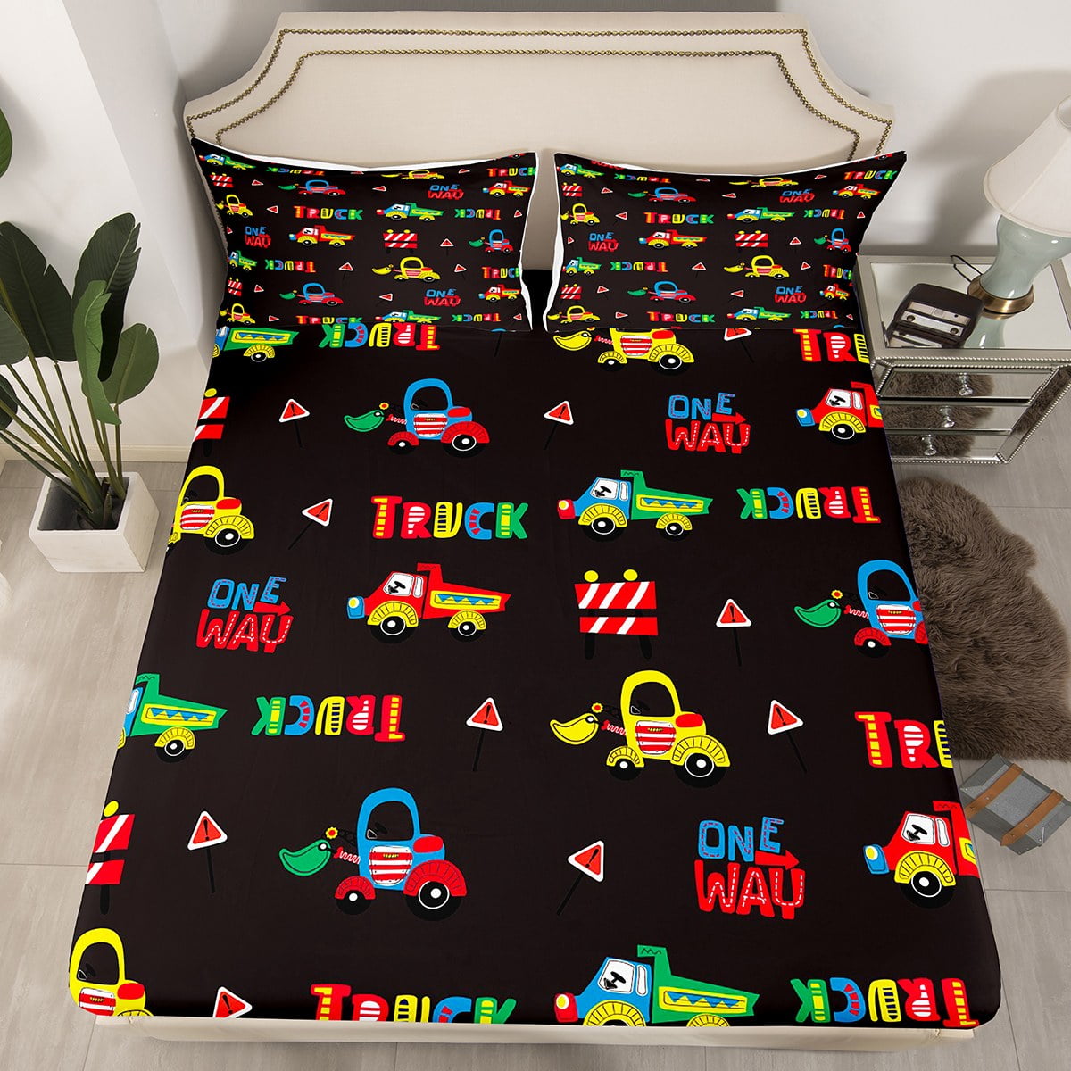 Kids Cartoon Truck Bed Sheets for Boys Girls Car Theme Fitted Sheet