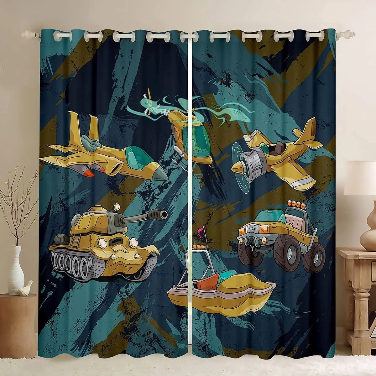 Kids Cartoon Truck Crane Excavator Boys Favourite truction Curtain ...