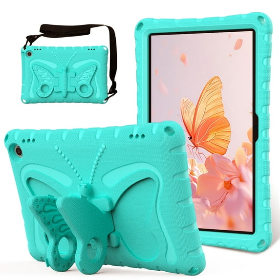 Kids Case for All New Amazon Fire HD 10 Tablet 13th Generation 2023 Release 10.1", Cute Butterfly Design Soft EVA Rubber Kicksand Shoulder Strap Lightweight Kids Friendly Case for Girls Boys, Mint