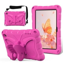 Kids Case for All-New Fire 7 Tablet (12th Generation, 2022 Release) Latest Model, Cute Butterfly Design Soft EVA Rubber Kicksand Shoulder Strap Lightweight Kids Friendly Case for Girls Boys, Rose
