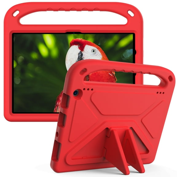 Kids Case for All-New Kindle Fire HD 10 & 10 Plus Tablet (11th Generation, 2021 Release) 10.1", ELEHOLD Shockproof Light Weight Handle Stand Kids Case,Red