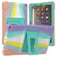 thumbnail image 1 of Kids Case for Amazon Fire 10 Pro/10 Plus/HD 10 Tablet(11th Generation, 2021 Release) - Heavy Duty Durable Shockproof Case with Foldable Kickstand Rugged Silicone EVA Cover,Rainbow Green, 1 of 6