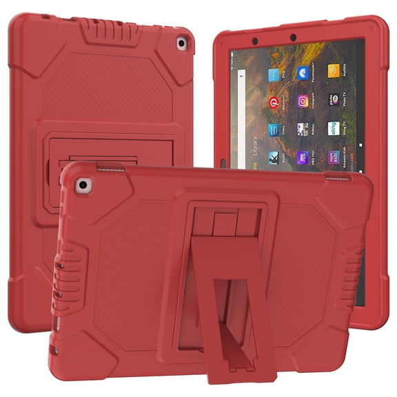 Kids Case for Amazon Fire 10 Pro/10 Plus/HD 10 Tablet(11th Generation, 2021 Release) - Heavy Duty Durable Shockproof Protective Case with Foldable Kickstand Rugged Silicone EVA Cover, Red