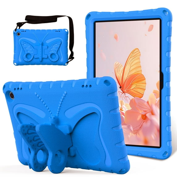Kids Case for Amazon Fire HD 8 & 8 Plus Tablet Case (12th/10th Generation, 2024/2022/2020, Cute Butterfly Soft EVA Rubber Kicksand Shoulder Strap Lightweight Kids Friendly Case for Girls Boys,Blue