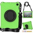 thumbnail image 1 of Kids Case for Amazon Kindle Fire HD 8/HD8 Plus 10th Generation 2020/2022 with Pencil Holder/Multi-Function Kickstand-Handle/Shoulder Strap, Protection Duty Shockproof Silicone Cover - Green, 1 of 8