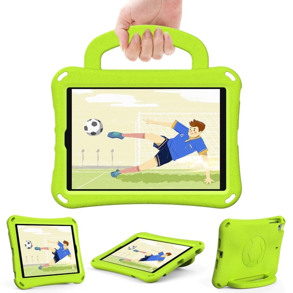 Kids Case for All Apple 7.9-Inch iPad Mini - Durable Shockproof EVA Plastic Hard Case with Sturdy Stand / Handle, Portable Lightweight Kid-Friendly Cute Football Cover for iPad Mini 5/4/3/2/1 (Green)