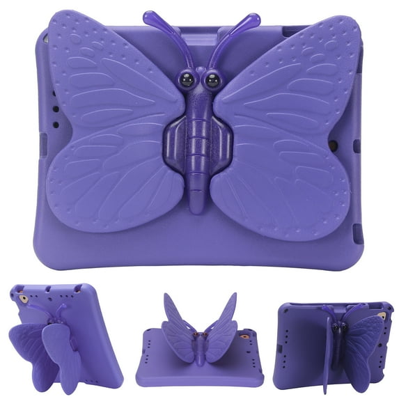 Kids Case for Apple iPad 9th 8th 7th Generation 2021/2020/2019 10.2 Inch, iPad Air 3rd Gen 10.5" Case, Cute Butterfly Rotating Stand Lightweight Kids Friendly Shockproof Case with Pencil Holder,Purple