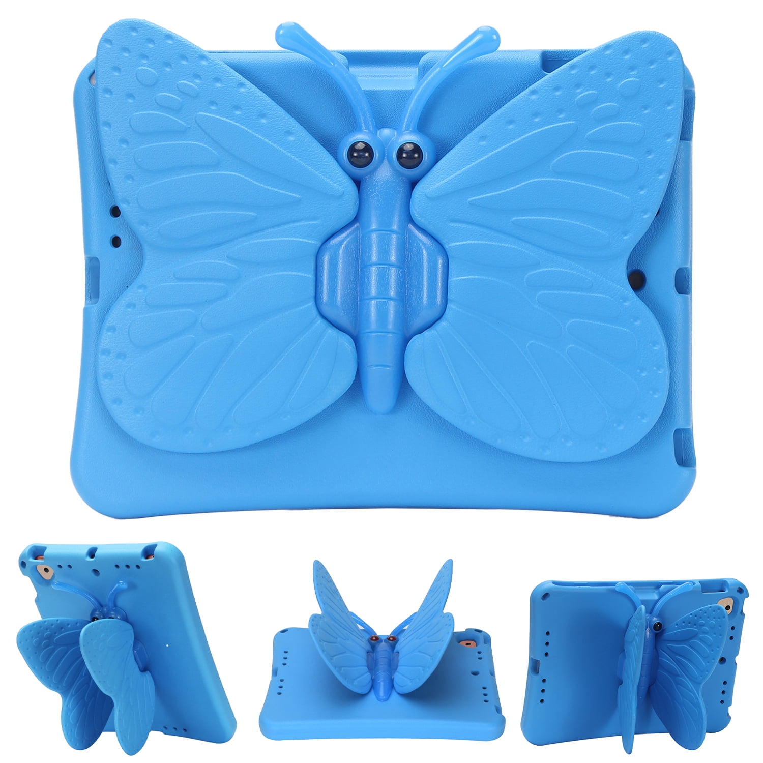 Kids Case for Apple iPad 9th 8th 7th Generation 2021/2020/2019 10.2 Inch, iPad Air 3rd Gen 10.5" Case, Cute Butterfly Rotating Stand Lightweight Kids Friendly Shockproof Case with Pencil Holder,Blue