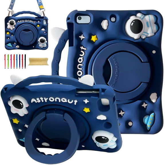 Kids Case for Apple iPad Air 11 Inch M4 M3 M2 2026 2025/2024, Cute Design EVA Kickstand Shockproof Kids Friendly Case with Shoulder Strap Cover for iPad Air 11 2026 2025 2024, Blue Spaceman