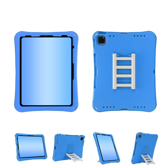 Kids Case for Apple iPad Air 13 Inch 2024/ Pro 13 Inch 2024/ iPad Pro 12.9 2022/2021/2020/2018, Lightweight Kids Friendly Kickstand Handle Cute Ladder Design Bumper Back Cover for Girls Boys,Blue