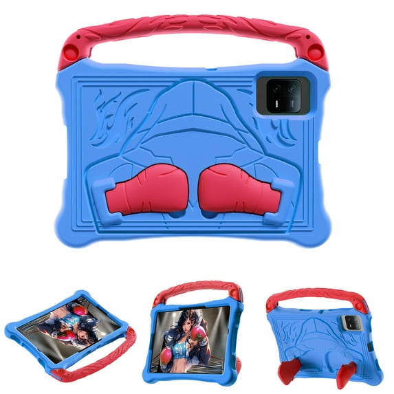 Kids Case For Samsung Galaxy Tab S8 – Soft TPU Military Grade Shockproof Boxing Design Kickstand Cover with Portable Handle & Shoulder Strap - Blue