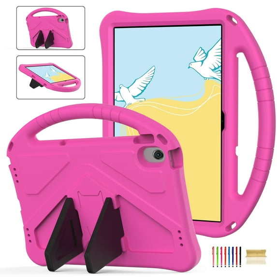 Kids Case for Lenovo Tab M10 Plus 3rd Gen 10.6 Inch 2022(TB125FU/TB128FU/TB128XU),Built-in Kickstand, Rugged Durable Shockproof Lightweight Handle Protective Silicone+Hard PC Protection Case, Rose